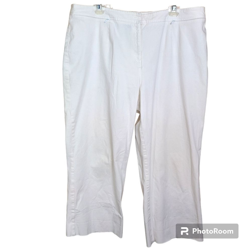 INC Size 18W Ivory White Coastal Chic Mid-Rise Cotton-Blend Wide-Leg Capri Pants